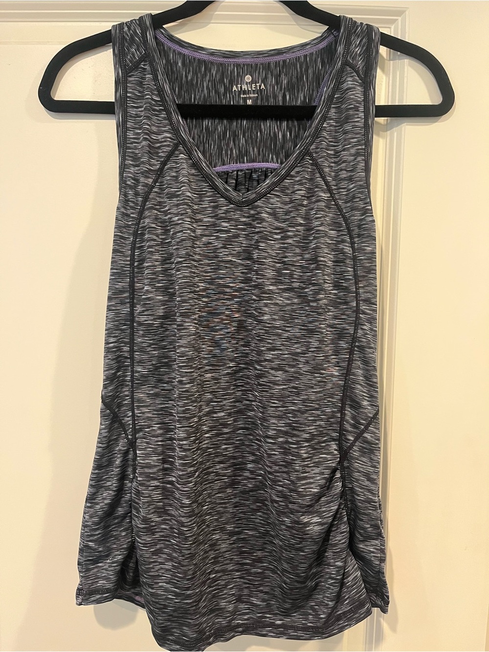 Athleta Gray Space-Dye Athletic Tank Top with Subtle Purple Trim